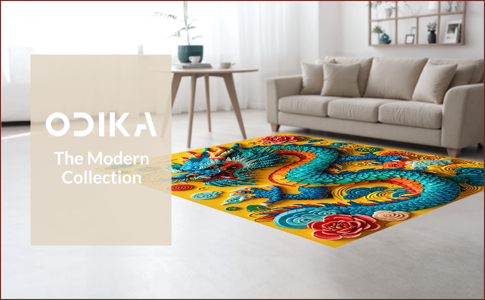 Ultra Soft Area Rug, Non Slip, Stain Resistant, Washable Area Rugs for Living Room, Bedroom, Fantasy Dragon Castle(Yellow) - ODIKA