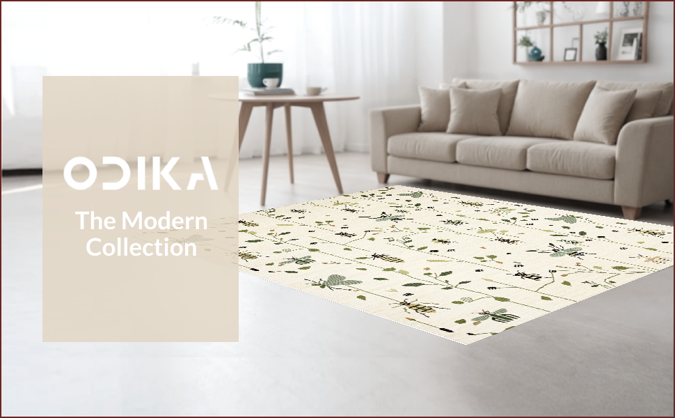 Ultra Soft Area Rug, Non Slip, Stain Resistant, Washable Area Rugs for Living Room, Bedroom, Insect Print Low Pile(Ivory) - ODIKA