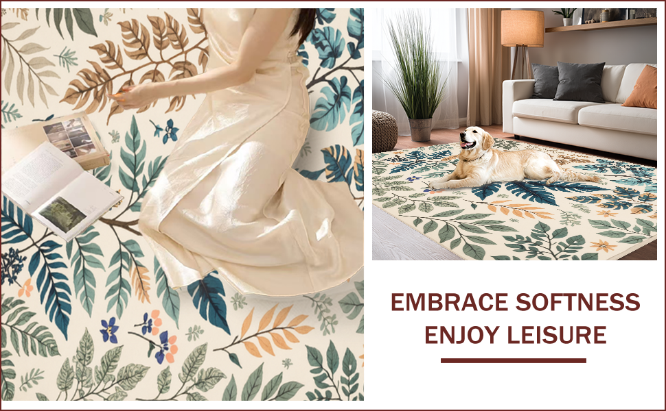 Ultra Soft Area Rug, Non Slip, Stain Resistant, Washable Area Rugs for Living Room, Bedroom, Beige Jungle Print Kids Playroom Rug(Ivory) - ODIKA