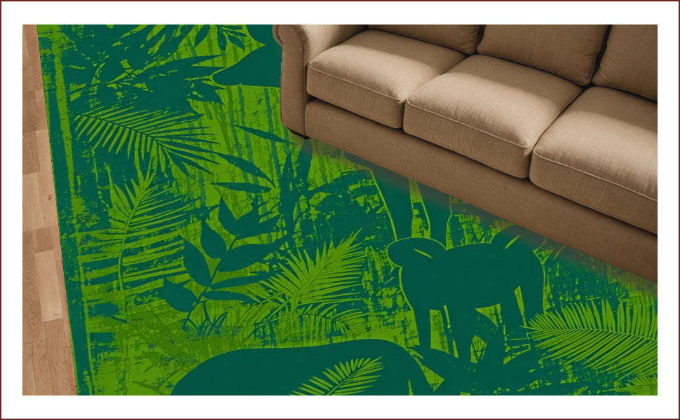 Ultra Soft Area Rug, Non Slip, Stain Resistant, Washable Area Rugs for Living Room, Bedroom, Abstract Jungle Animal(Green) - ODIKA