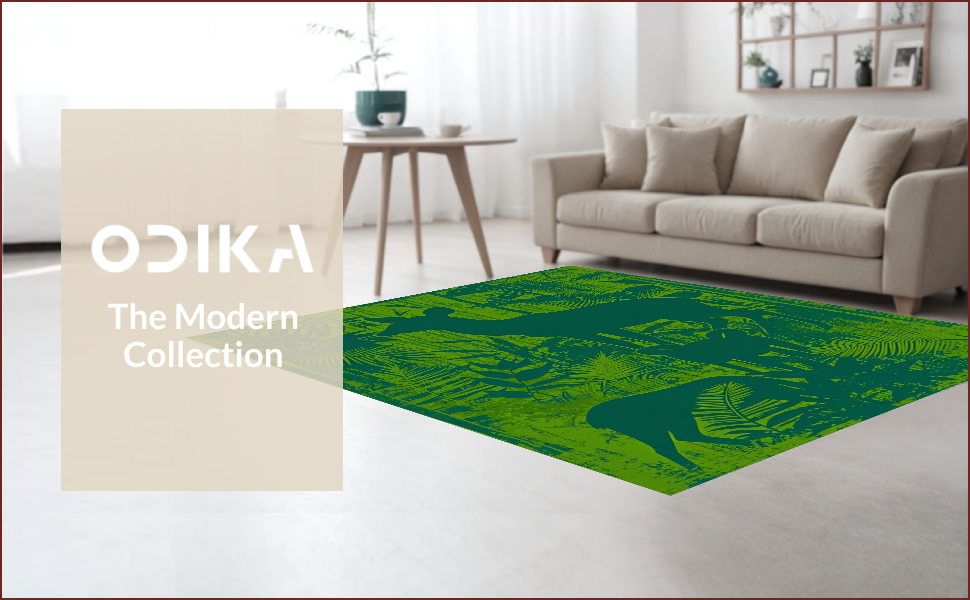 Ultra Soft Area Rug, Non Slip, Stain Resistant, Washable Area Rugs for Living Room, Bedroom, Abstract Jungle Animal(Green) - ODIKA