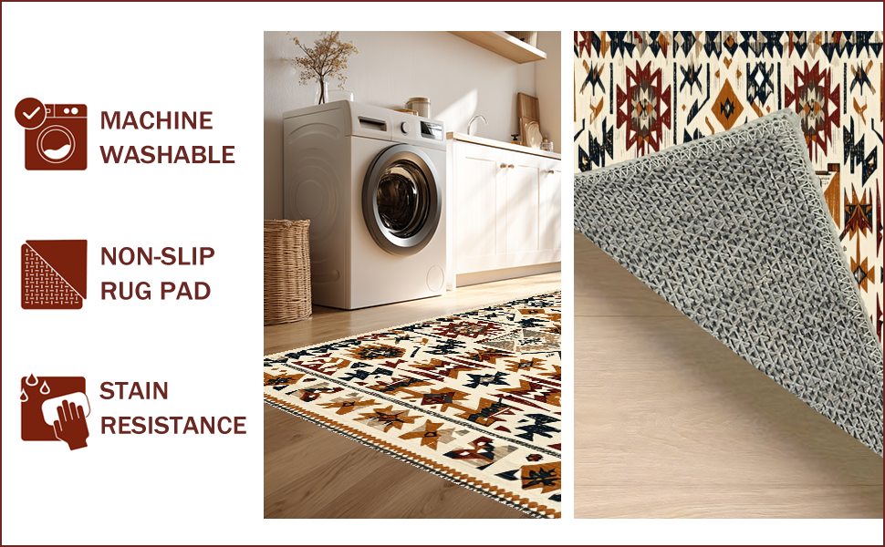 Ultra Soft Area Rug, Non Slip, Stain Resistant, Washable Area Rugs for Living Room, Bedroom, Non-Slip Western Aztec Living Room Rug(Brown) - ODIKA