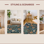 Ultra Soft Area Rug, Non Slip, Stain Resistant, Washable Area Rugs for Living Room, Bedroom, Boho Botanical Non-Slip Dining Room(Black) - ODIKA