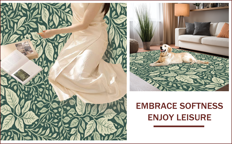 Ultra Soft Area Rug, Non Slip, Stain Resistant, Washable Area Rugs for Living Room, Bedroom, Vintage Woodcut Print(Green) - ODIKA