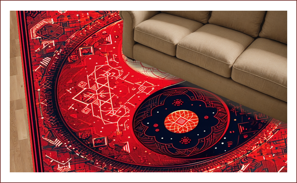 Ultra Soft Area Rug, Non Slip, Stain Resistant, Washable Area Rugs for Living Room, Bedroom, Soft Non-Slip Yin Yang Meditation Rug(Red) - ODIKA