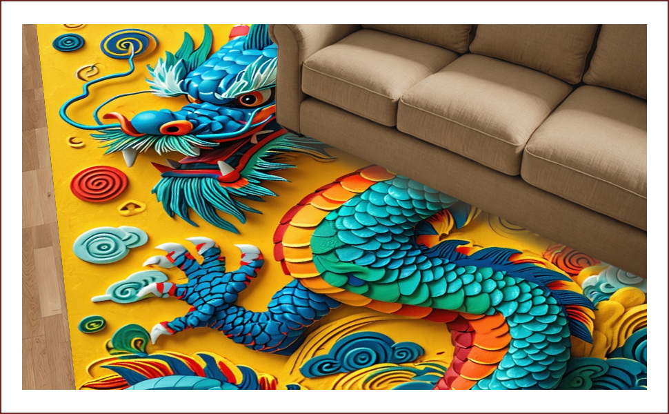 Ultra Soft Area Rug, Non Slip, Stain Resistant, Washable Area Rugs for Living Room, Bedroom, Fantasy Dragon Castle(Yellow) - ODIKA