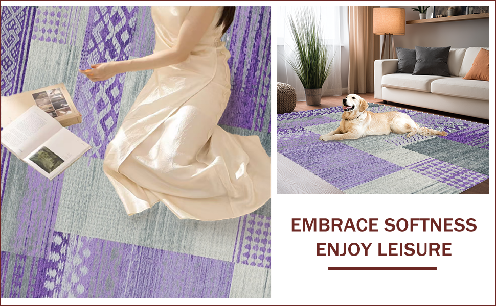 Ultra Soft Area Rug, Non Slip, Stain Resistant, Washable Area Rugs for Living Room, Bedroom, Kids Space Themed(Purple) - ODIKA
