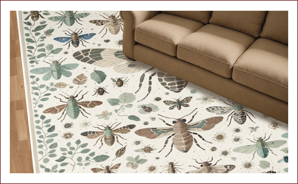 Ultra Soft Area Rug, Non Slip, Stain Resistant, Washable Area Rugs for Living Room, Bedroom, Modern Insect Print Stain Resistant Rug(Ivory) - ODIKA