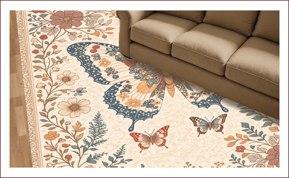 Ultra Soft Area Rug, Non Slip, Stain Resistant, Washable Area Rugs for Living Room, Bedroom, Soft Modern Butterfly Nursery Rug(Beige) - ODIKA