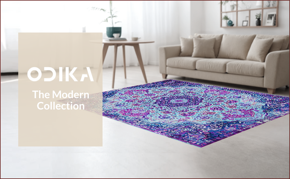 Ultra Soft Area Rug, Non Slip, Stain Resistant, Washable Area Rugs for Living Room, Bedroom, Boho Chic Distressed Living Room Rug(Blue) - ODIKA
