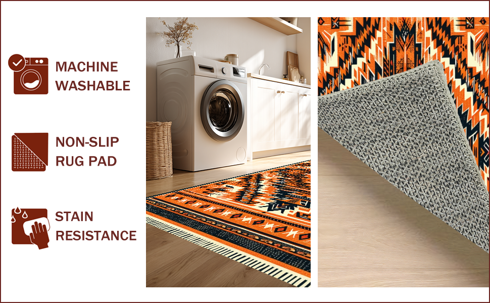 Ultra Soft Area Rug, Non Slip, Stain Resistant, Washable Area Rugs for Living Room, Bedroom, Boho Geometric Stain Resistant Living Room(Orange) - ODIKA