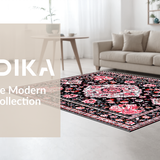Whimsical Patterned Floral Scene(Black)