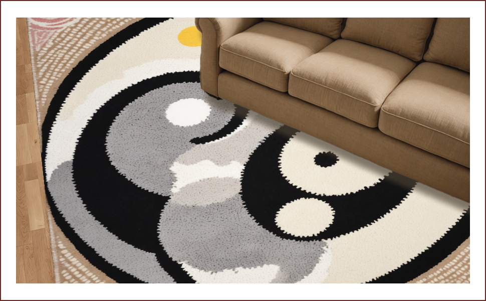Ultra Soft Area Rug, Non Slip, Stain Resistant, Washable Area Rugs for Living Room, Bedroom, yin yang happy face(Gray) - ODIKA