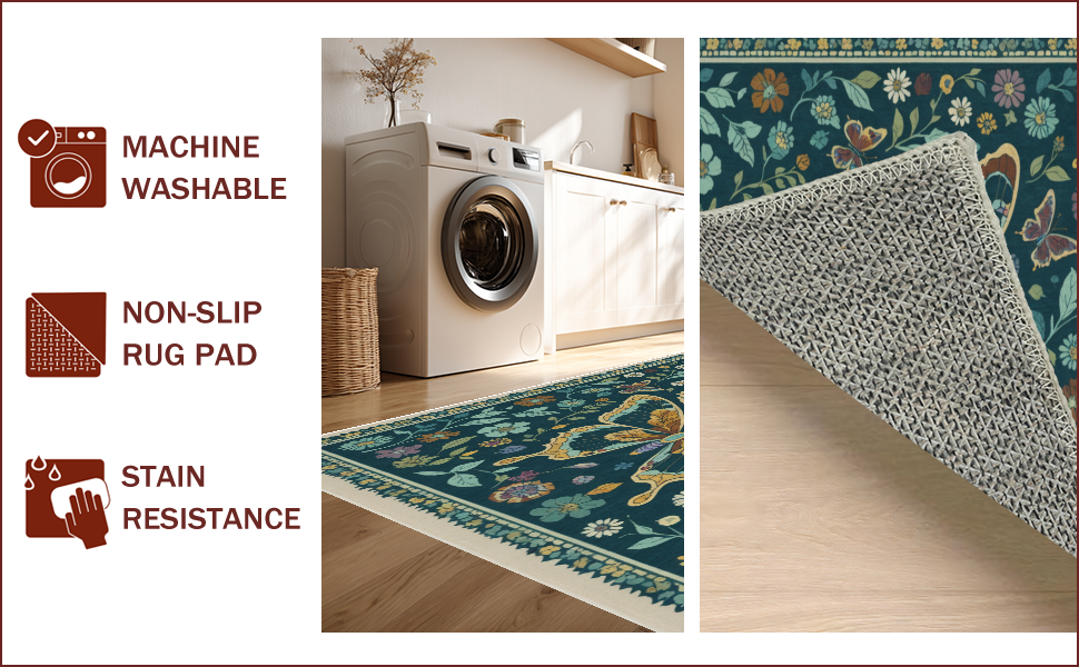 Ultra Soft Area Rug, Non Slip, Stain Resistant, Washable Area Rugs for Living Room, Bedroom, Butterfly Insect Print(Green) - ODIKA