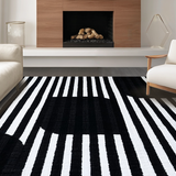 Handcrafted Boho Striped Floor Mat Woven Entryway Decor(Black)