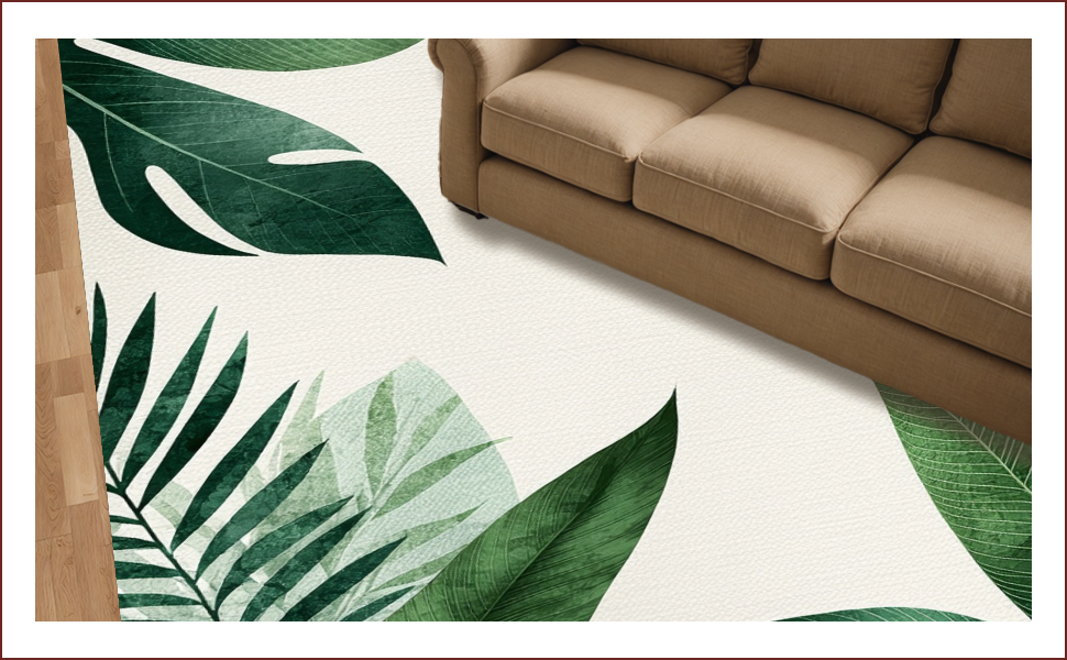 Ultra Soft Area Rug, Non Slip, Stain Resistant, Washable Area Rugs for Living Room, Bedroom, Chic Tropical Botanical Non-Slip Rug(Green) - ODIKA