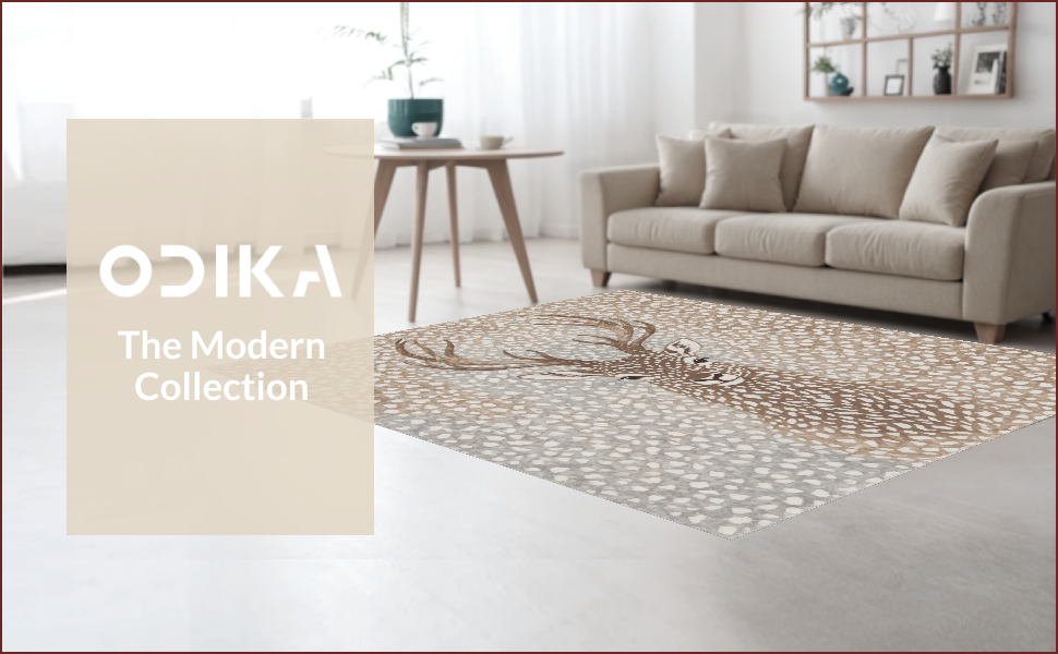 Ultra Soft Area Rug, Non Slip, Stain Resistant, Washable Area Rugs for Living Room, Bedroom, Antelope Print Neutral(Beige) - ODIKA