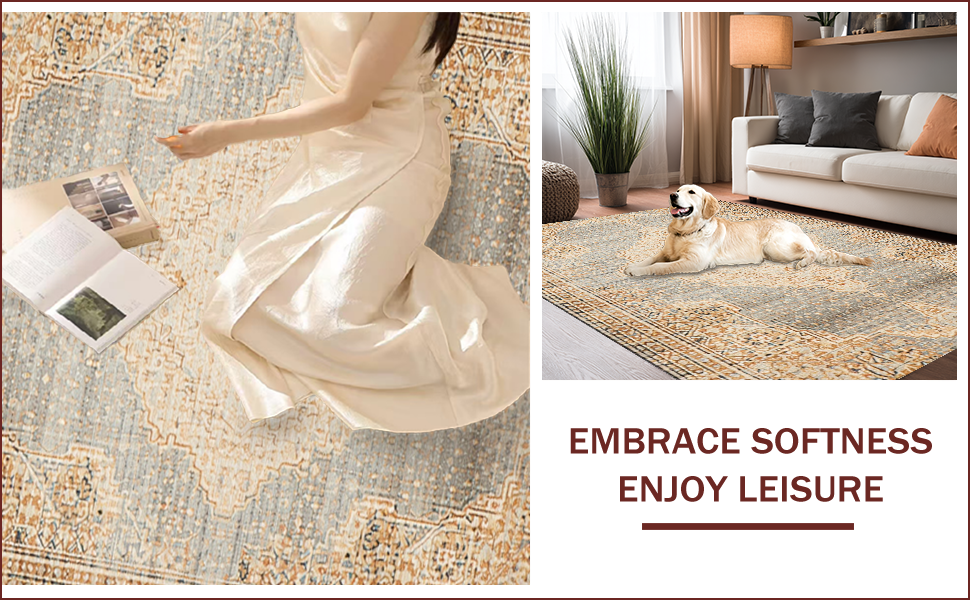 Ultra Soft Area Rug, Non Slip, Stain Resistant, Washable Area Rugs for Living Room, Bedroom, Handmade Distressed Wool Viscose(Beige) - ODIKA