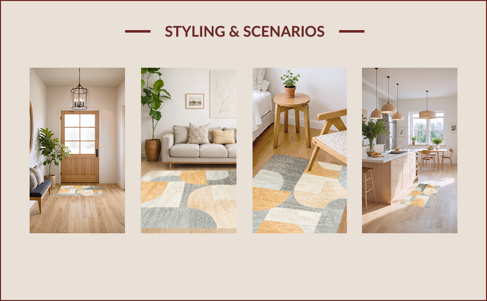 Ultra Soft Area Rug, Non Slip, Stain Resistant, Washable Area Rugs for Living Room, Bedroom, Abstract Serenity Zen Haven Rug(Beige) - ODIKA