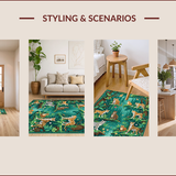 Neutral Jungle Animal Kids Room Non Slip(Green)