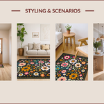 Ultra Soft Area Rug, Non Slip, Stain Resistant, Washable Area Rugs for Living Room, Bedroom, Floral Fantasy Low Pile(Black) - ODIKA
