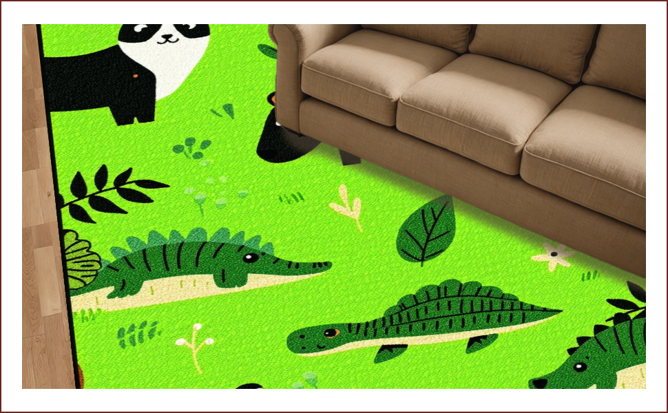 Ultra Soft Area Rug, Non Slip, Stain Resistant, Washable Area Rugs for Living Room, Bedroom, Jungle Animal Nursery(Green) - ODIKA