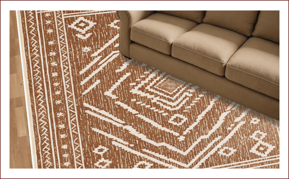 Ultra Soft Area Rug, Non Slip, Stain Resistant, Washable Area Rugs for Living Room, Bedroom, Western Aztec Non-Slip Living Room Rug(Brown) - ODIKA