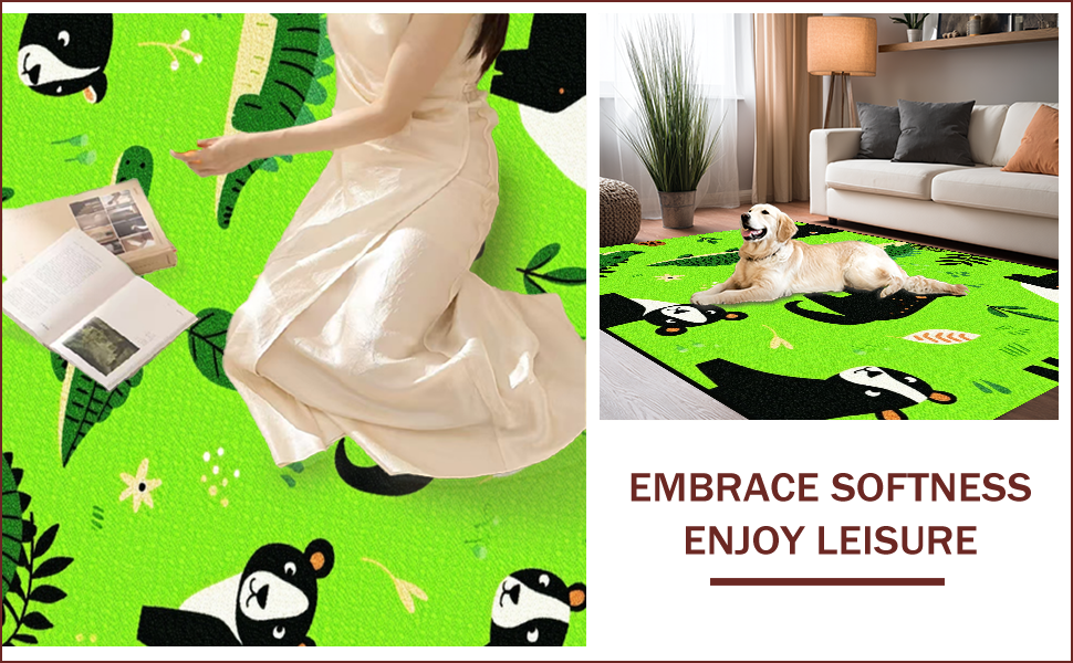 Ultra Soft Area Rug, Non Slip, Stain Resistant, Washable Area Rugs for Living Room, Bedroom, Jungle Animal Nursery(Green) - ODIKA