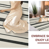 Minimalist Striped Weave with Crisp Black and White Horizontal Lines(Beige)