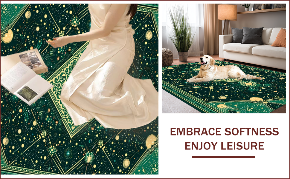 Ultra Soft Area Rug, Non Slip, Stain Resistant, Washable Area Rugs for Living Room, Bedroom, Vintage Celestial Zodiac(Green) - ODIKA