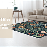 Ultra Soft Area Rug, Non Slip, Stain Resistant, Washable Area Rugs for Living Room, Bedroom, Boho Botanical Non-Slip Dining Room(Black) - ODIKA