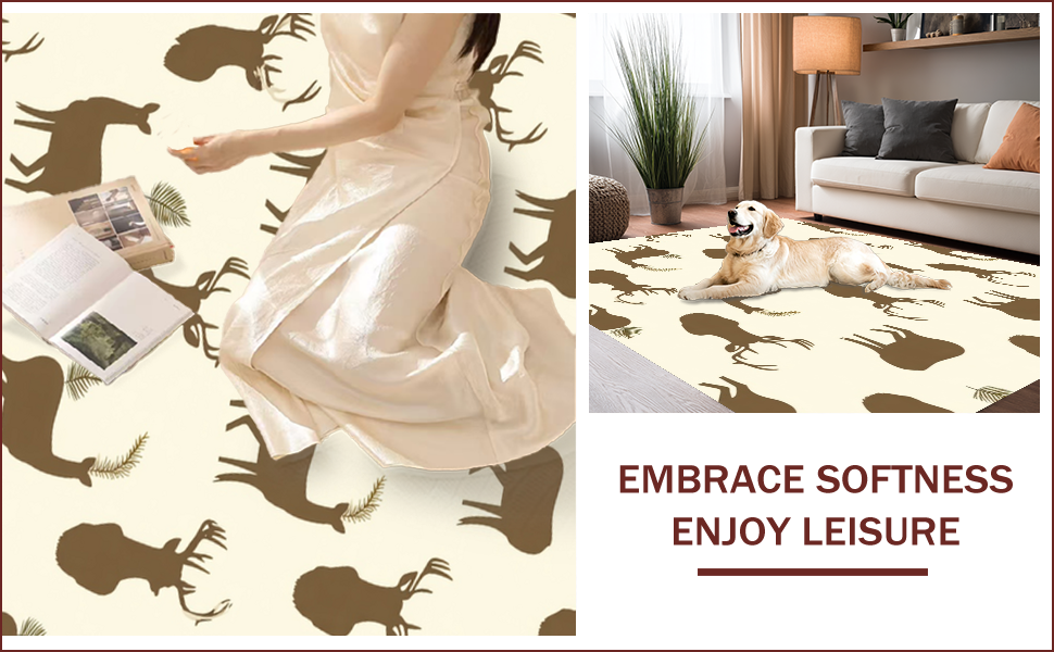 Ultra Soft Area Rug, Non Slip, Stain Resistant, Washable Area Rugs for Living Room, Bedroom, Fluffy Faux Deer Fur(Beige) - ODIKA