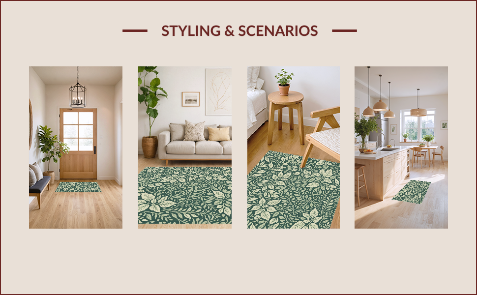 Ultra Soft Area Rug, Non Slip, Stain Resistant, Washable Area Rugs for Living Room, Bedroom, Vintage Woodcut Print(Green) - ODIKA