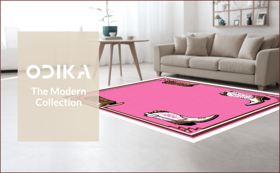 Ultra Soft Area Rug, Non Slip, Stain Resistant, Washable Area Rugs for Living Room, Bedroom, Cowgirl Boots Western(Pink) - ODIKA