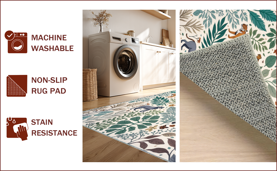 Ultra Soft Area Rug, Non Slip, Stain Resistant, Washable Area Rugs for Living Room, Bedroom, Soft Modern Jungle Print Nursery Rug(Ivory) - ODIKA