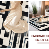 Art Deco Revival Black and White Stripe Woven Floor(Black)