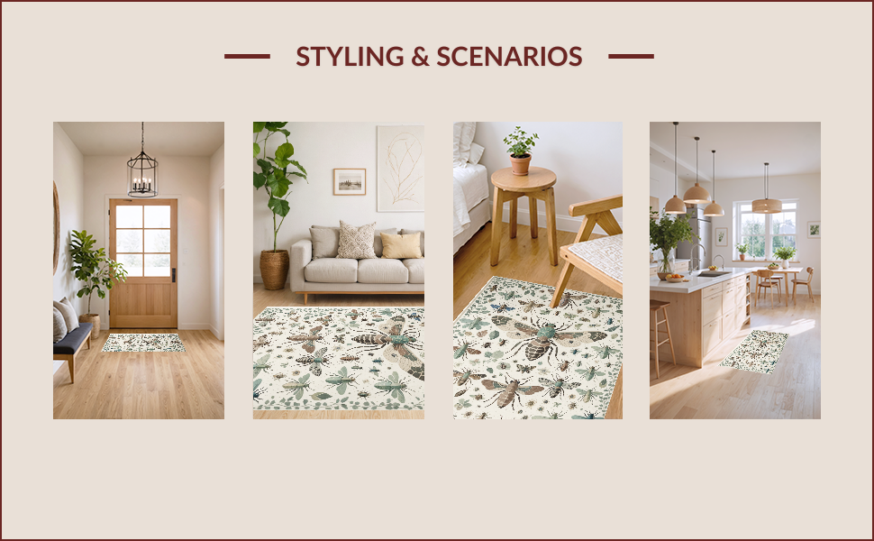 Ultra Soft Area Rug, Non Slip, Stain Resistant, Washable Area Rugs for Living Room, Bedroom, Modern Insect Print Stain Resistant Rug(Ivory) - ODIKA