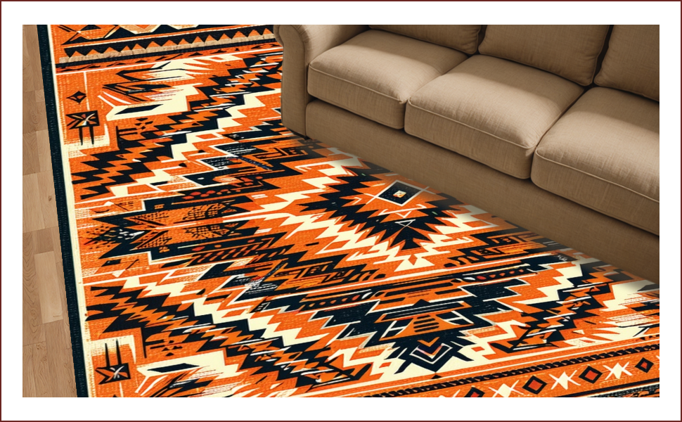 Ultra Soft Area Rug, Non Slip, Stain Resistant, Washable Area Rugs for Living Room, Bedroom, Boho Geometric Stain Resistant Living Room(Orange) - ODIKA