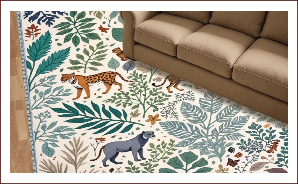 Ultra Soft Area Rug, Non Slip, Stain Resistant, Washable Area Rugs for Living Room, Bedroom, Soft Modern Jungle Print Nursery Rug(Ivory) - ODIKA
