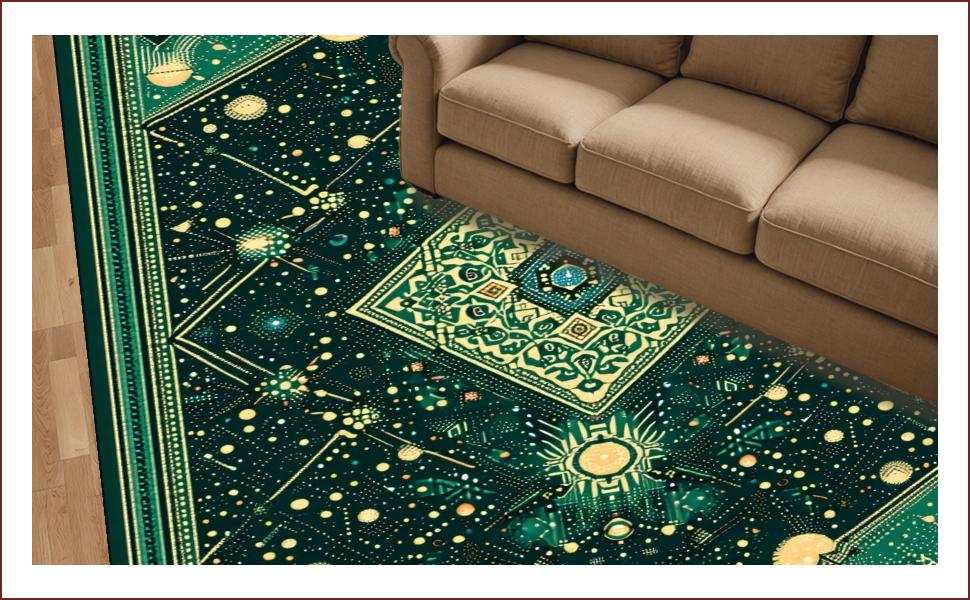 Ultra Soft Area Rug, Non Slip, Stain Resistant, Washable Area Rugs for Living Room, Bedroom, Vintage Celestial Zodiac(Green) - ODIKA