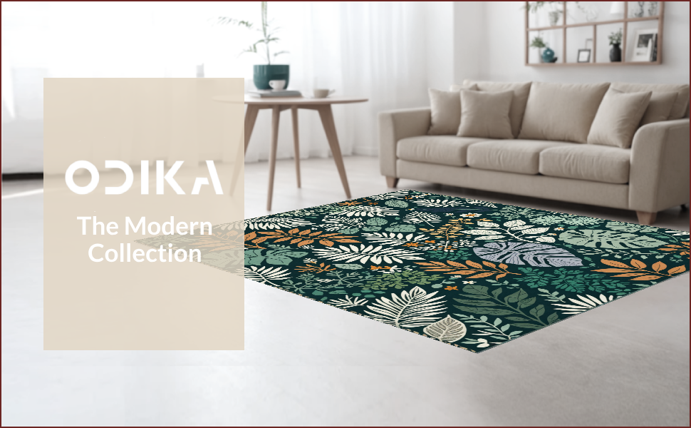 Ultra Soft Area Rug, Non Slip, Stain Resistant, Washable Area Rugs for Living Room, Bedroom, Jungle Print Nursery(Green) - ODIKA