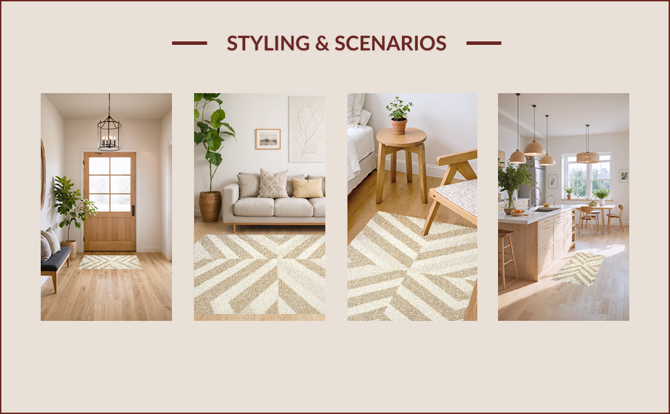 Ultra Soft Area Rug, Non Slip, Stain Resistant, Washable Area Rugs for Living Room, Bedroom, Handmade Chevron Wool(Beige) - ODIKA