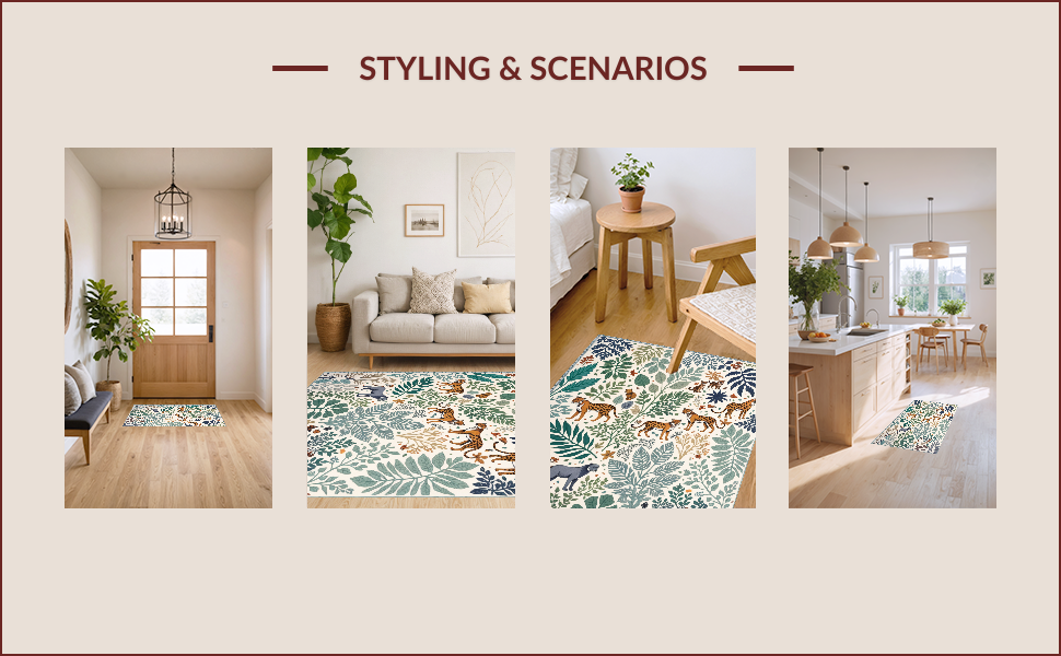 Ultra Soft Area Rug, Non Slip, Stain Resistant, Washable Area Rugs for Living Room, Bedroom, Soft Modern Jungle Print Nursery Rug(Ivory) - ODIKA