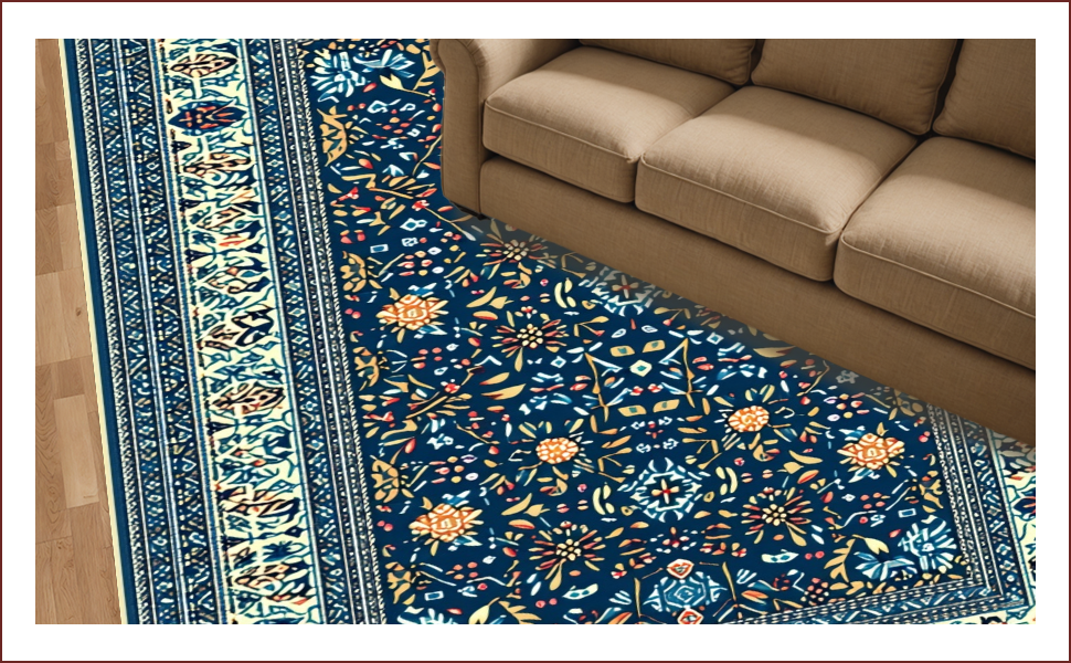 Ultra Soft Area Rug, Non Slip, Stain Resistant, Washable Area Rugs for Living Room, Bedroom, Vintage Boho Oriental Jungle(Blue) - ODIKA