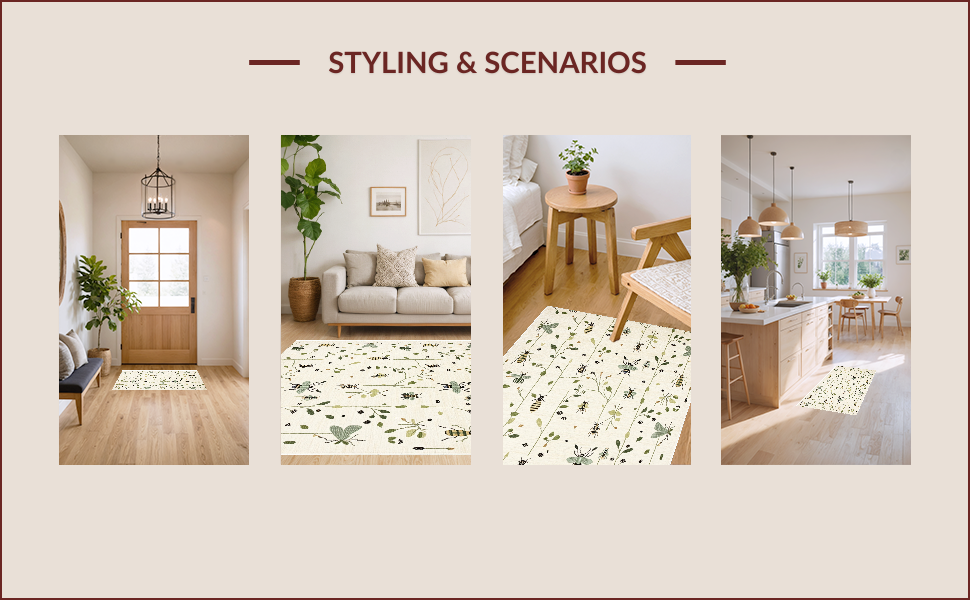 Ultra Soft Area Rug, Non Slip, Stain Resistant, Washable Area Rugs for Living Room, Bedroom, Insect Print Low Pile(Ivory) - ODIKA