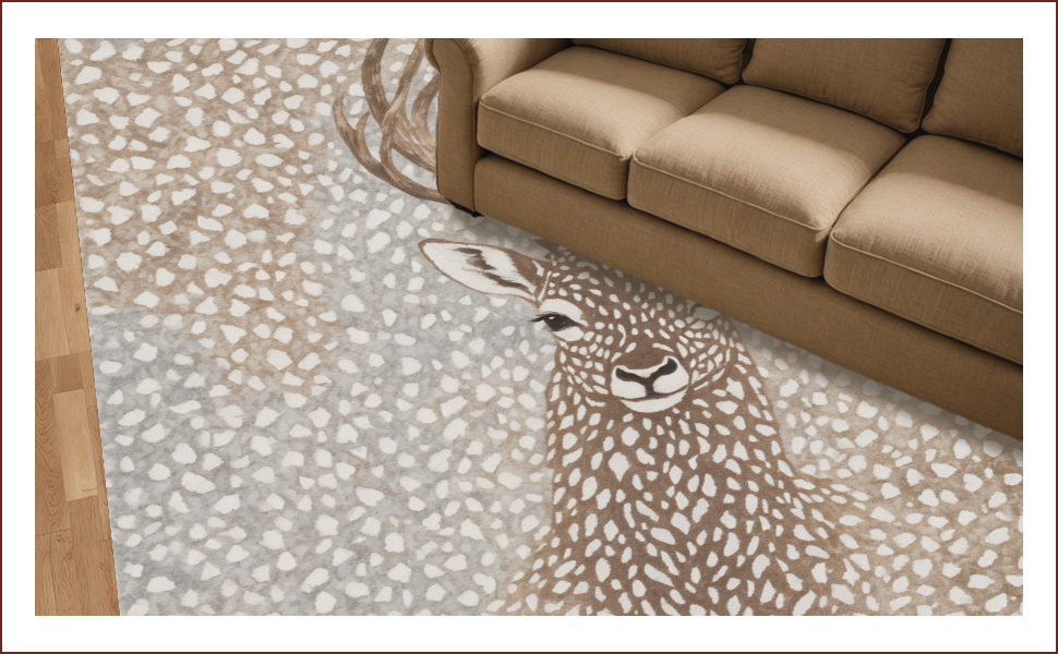 Ultra Soft Area Rug, Non Slip, Stain Resistant, Washable Area Rugs for Living Room, Bedroom, Antelope Print Neutral(Beige) - ODIKA