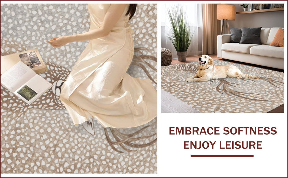 Ultra Soft Area Rug, Non Slip, Stain Resistant, Washable Area Rugs for Living Room, Bedroom, Antelope Print Neutral(Beige) - ODIKA