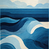Coastal Tide Nautical Area Rug Ocean Wave Design Carpet(Blue)