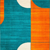 Abstract Geometric Design Area Rug in Teal and Burnt Orange(Blue)