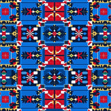 Tartan Celebration Patchwork with Abstract Evergreen Flourishes(Blue)